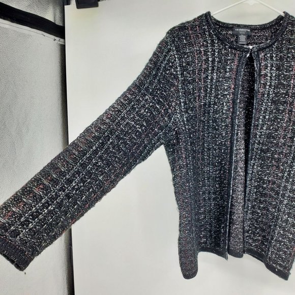 Liz Claiborne Clasp Front Black Shimmer Metallic Women's Sweater L Petite - Picture 4 of 9